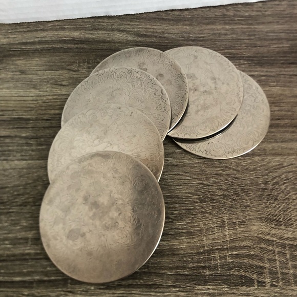 Vtg Elegant Silver Etched Coasters - Picture 1 of 12